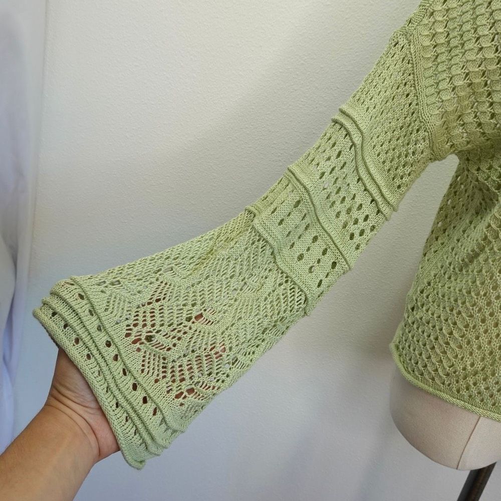 LC Lauren Conrad Multi Pattern Crochet Cropped Sweater - Light Green - M - Picture 5 of 15